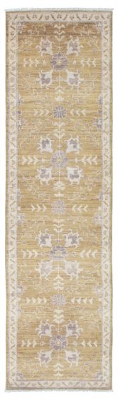 Bordered  Traditional Green Runner rug 10-ft-runner Pakistani Hand-knotted 338735