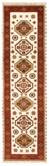 Bordered  Traditional Ivory Runner rug 10-ft-runner Indian Hand-knotted 346892