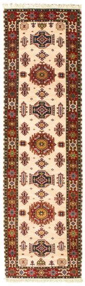 Bordered  Traditional Ivory Runner rug 10-ft-runner Indian Hand-knotted 347331
