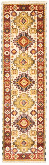 Bordered  Traditional Ivory Runner rug 10-ft-runner Indian Hand-knotted 347353