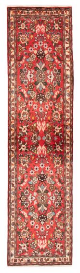 Bordered  Traditional Red Runner rug 10-ft-runner Persian Hand-knotted 380287
