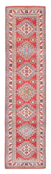 Bordered  Geometric Red Runner rug 10-ft-runner Afghan Hand-knotted 381945