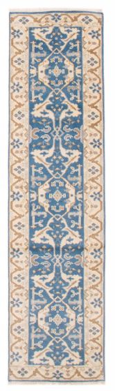 Bordered  Transitional Blue Runner rug 10-ft-runner Indian Hand-knotted 387126