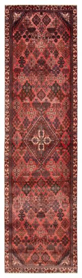 Geometric  Vintage/Distressed Red Runner rug 14-ft-runner Turkish Hand-knotted 393103