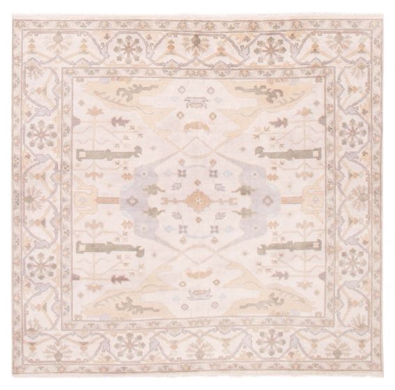 Bordered  Traditional Ivory Area rug Square Indian Hand-knotted 377501