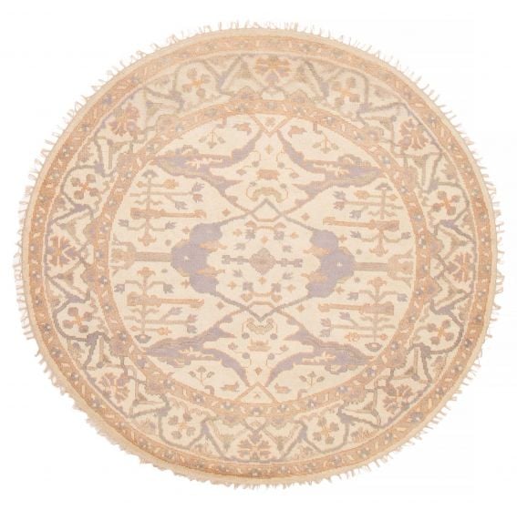 Bordered  Transitional Ivory Round Round Indian Hand-knotted 415959
