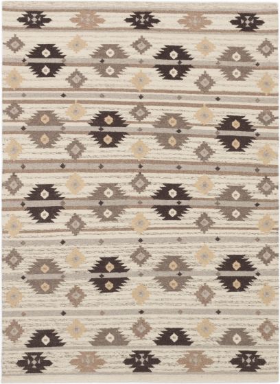 Transitional Ivory Area rug 5x8 Turkish Flat-weave 243873