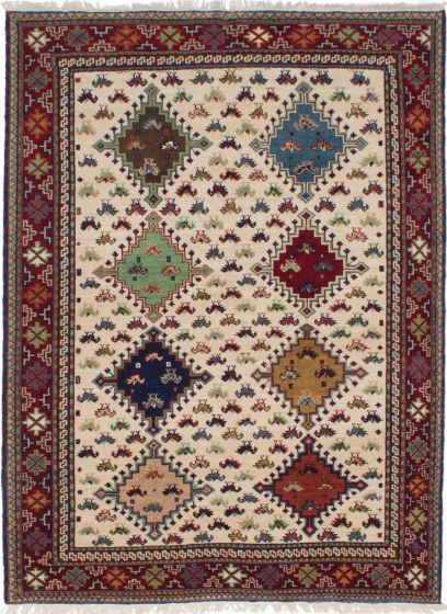 Bohemian  Geometric Ivory Area rug 5x8 Indian Hand-knotted 269617