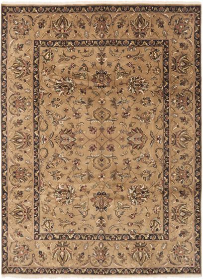 Bordered  Traditional Brown Area rug 9x12 Indian Hand-knotted 284459