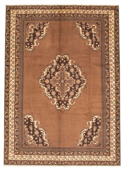 Bordered  Traditional Brown Area rug 6x9 Turkish Hand-knotted 317810