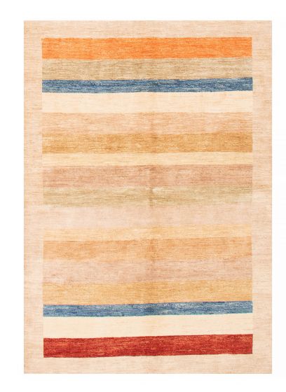 Stripes  Transitional Ivory Area rug 5x8 Pakistani Hand-knotted 375566