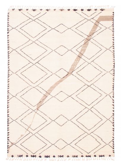 Moroccan  Tribal Ivory Area rug 8x10 Pakistani Hand-knotted 381831