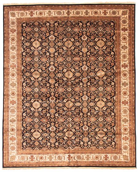 Bordered  Traditional Black Area rug 12x15 Indian Hand-knotted 373774