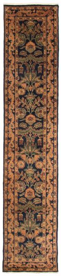 Bordered  Traditional Blue Runner rug 12-ft-runner Indian Hand-knotted 354752