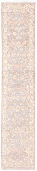 Bordered  Traditional Grey Runner rug 15-ft-runner Indian Hand-knotted 377778