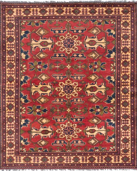 Geometric  Traditional Red Area rug 4x6 Afghan Hand-knotted 202982