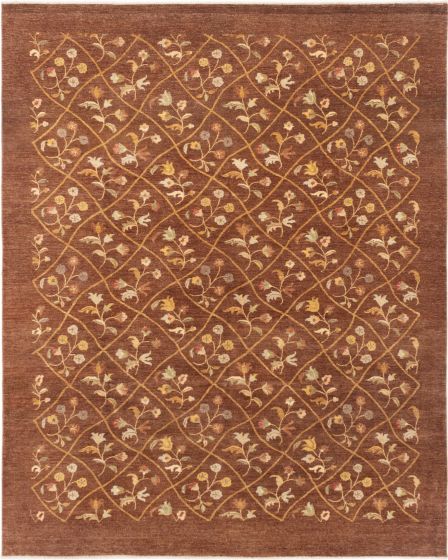Floral  Transitional Brown Area rug 6x9 Indian Hand-knotted 283557