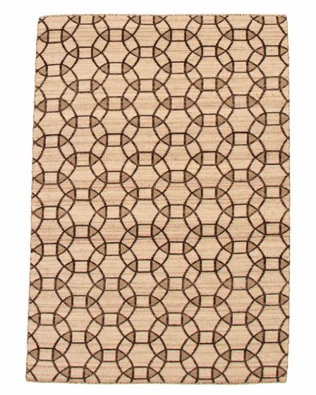 Flat-weaves & Kilims  Transitional Ivory Area rug 4x6 Indian Flat-weave 350158