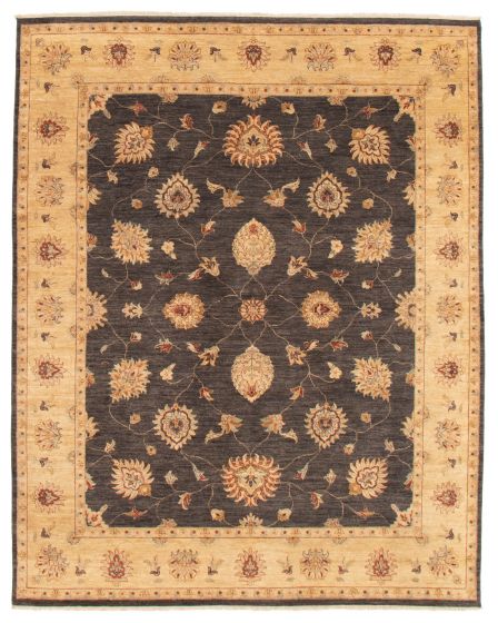 Bordered  Traditional Black Area rug 6x9 Indian Hand-knotted 356541