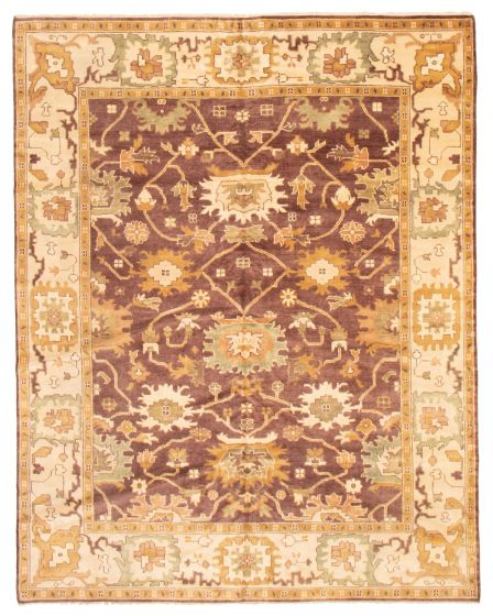 Bordered  Traditional Brown Area rug 9x12 Indian Hand-knotted 369345