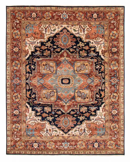 Bordered  Traditional Blue Area rug 6x9 Indian Hand-knotted 377417