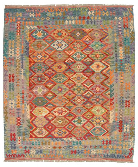 Bordered  Geometric Red Area rug 6x9 Turkish Flat-weave 316342