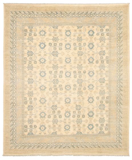 Bordered  Traditional Ivory Area rug 6x9 Pakistani Hand-knotted 338756