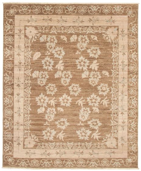 Bordered  Traditional Brown Area rug 6x9 Pakistani Hand-knotted 341319