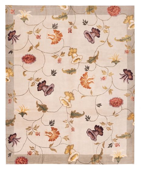 Floral Modern Grey Rectangle 8x10 Nepal Hand-knotted 427661
